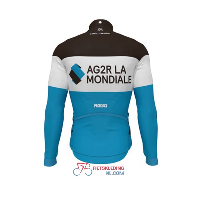 Ag2r La Mondiale Fietsshirt Met Lange Mouwen 2019 en Lange Koersbroek Zwart Wit Blauw